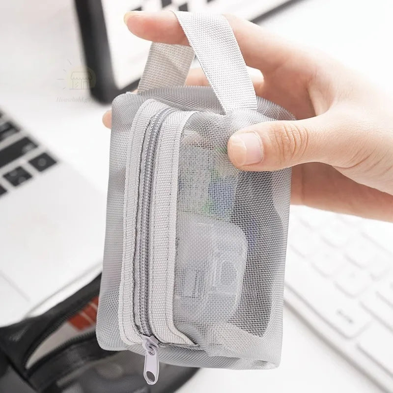 1pc Multifunctional Square Nylon Mesh Storage Bags Travel Portable Urltra-Light Mini Wash Bags Mini Zipper Coin Purse