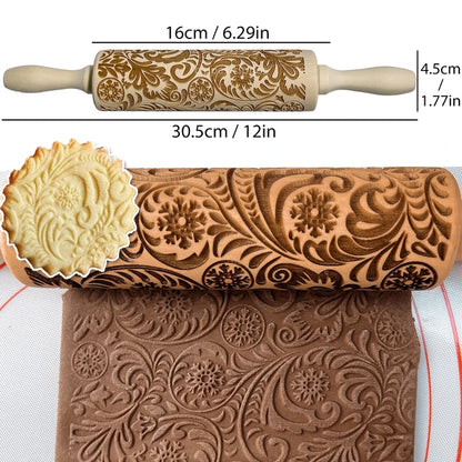 Rolo De Massa De Natal Com Padrões De Flores De Rena, Em Relevo De Madeira, Molde Do Biscoito 3D, Gravado A Laser, Ferramentas De Cozimento DIY, Rolo De Massa