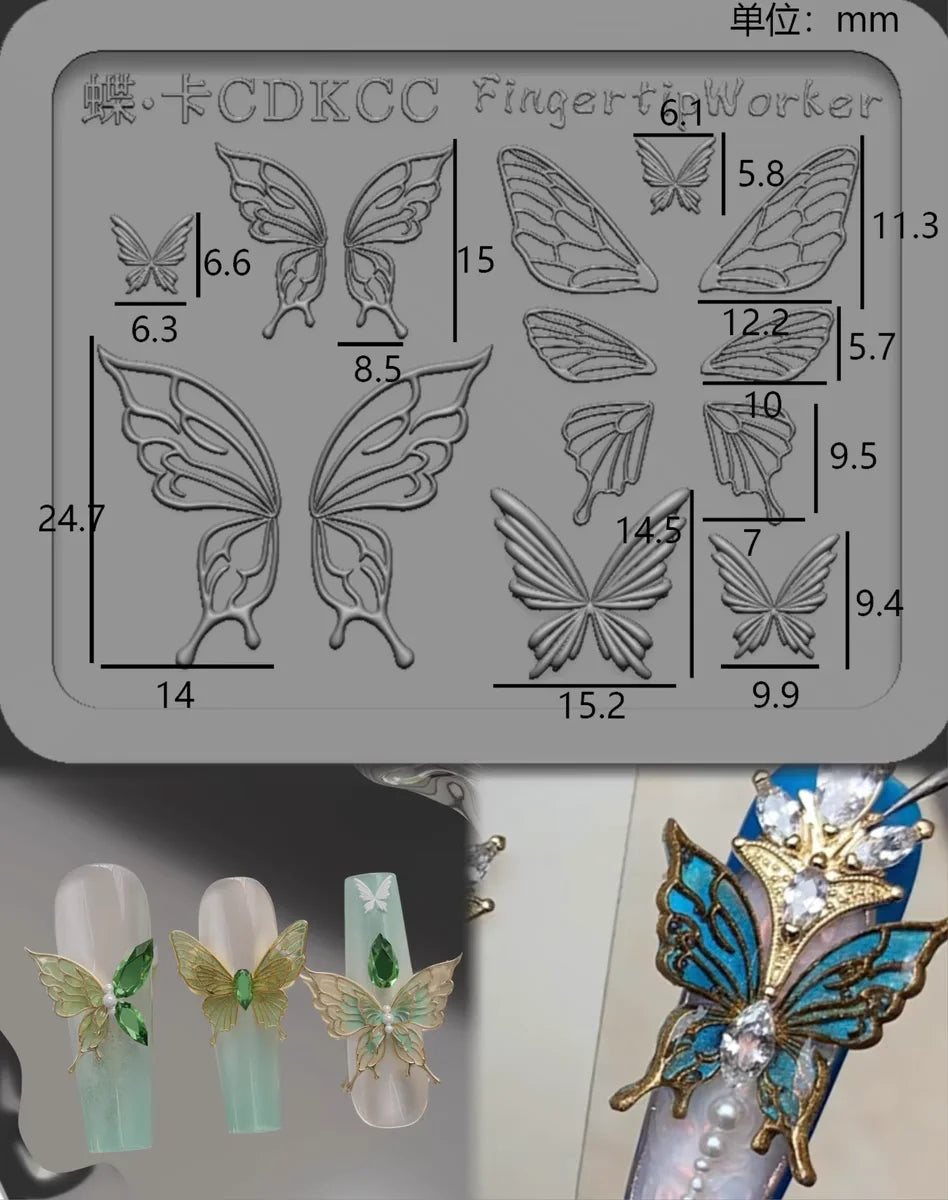 1Pc Chain Ice Flower Fox Spoon Fork Dragon Snake Butterfly 3D Acrylic Mold Nail Art Decorations  DIY Design Silicone Nails Mold