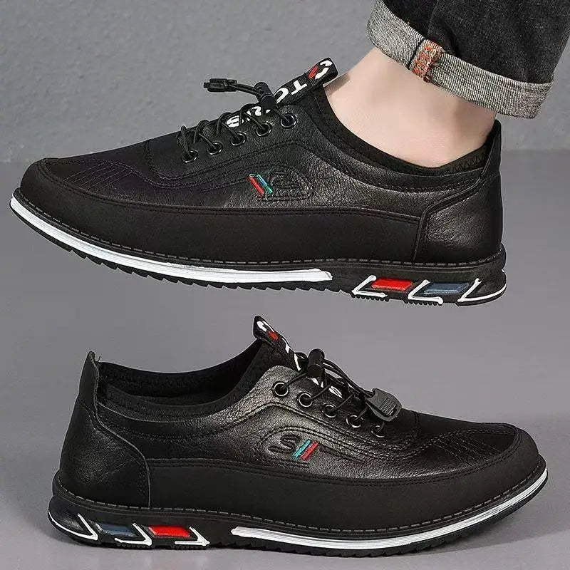 Spring Luxury Men's Casual Leather Shoes Elastic Band Business Flats Loafers for Men Soft Sole Peas Shoes Soft Men's Sneakers