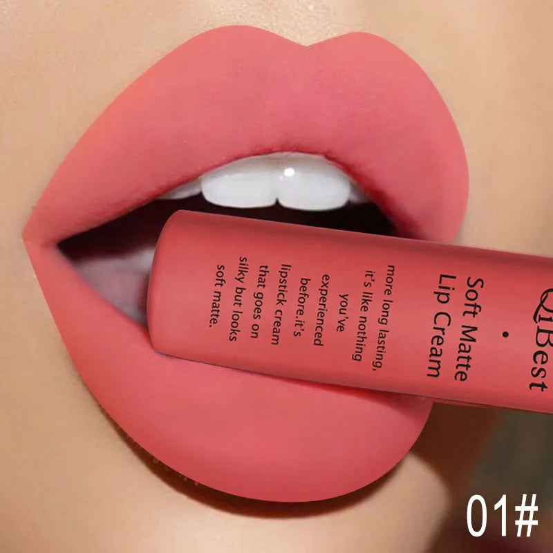 Lápiz labial líquido mate resistente al agua, brillo labial aterciopelado de larga duración, tubo mate nude, pigmento rojo, negro, maquillaje, lápices labiales cosméticos. 