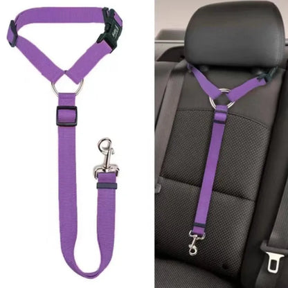 Cinturón de seguridad para mascotas dos en uno de color sólido, correa de nailon para el asiento trasero, arnés ajustable para perros, collar, accesorios para mascotas