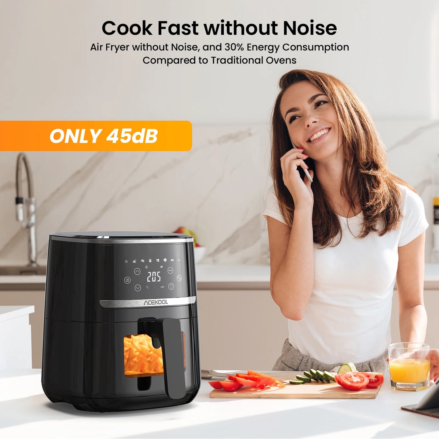 Horno tostador y freidora de aire con pantalla digital de 5 cuartos, 8 ajustes preestablecidos de cocción, cocina sin aceite, ventana visible y cesta apta para lavavajillas.