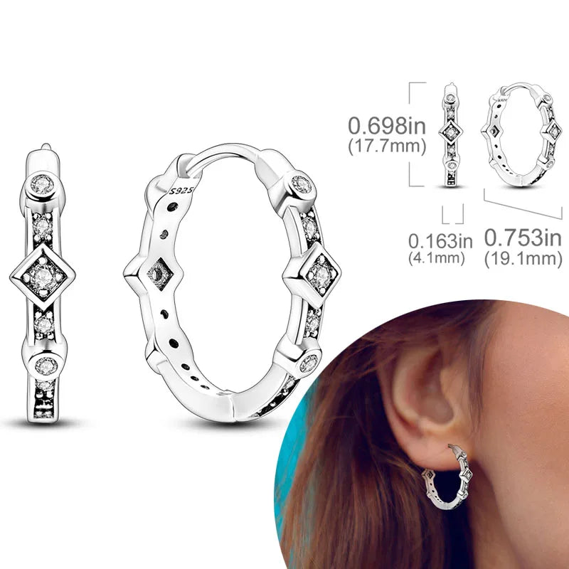 925 Sterling Silver Hypoallergenic Hoops Earrings com zircônia, jóias elegantes para mulheres e meninas, alta qualidade