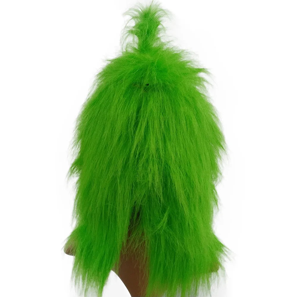 Christmas Green Haired Cosplay Mask Full Head Latex Halloween Xmas Costume Prop