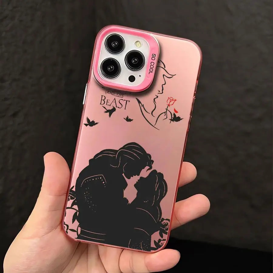 Funda plateada colorida para Apple iPhone 11, 13, 15, Pro Max, 14 Plus, 12, 16, funda de silicona a prueba de golpes, Princesa Bella Disney