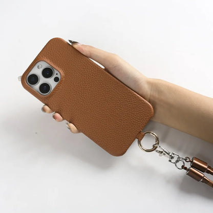 Funda de piel auténtica personalizable con cordón de carga para iPhone 16 Pro Max, 15, 14, 13, 12 y 11, con funda magnética.