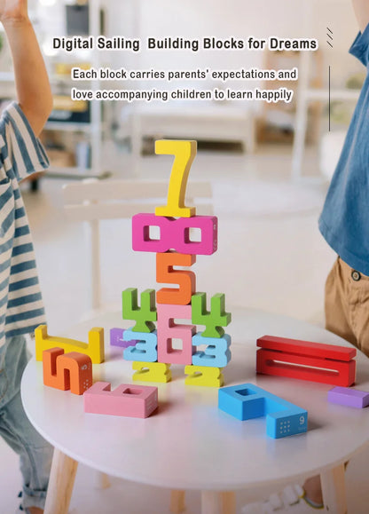 Wooden educational digital blocks, creative puzzles, stacking toys, fun brain-burning, early education topics, Montessori style