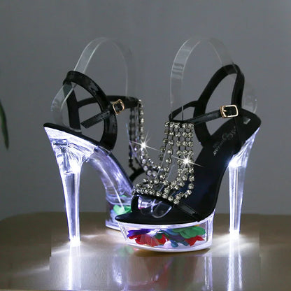 LTARTA Women's Shoes Stiletto Nightclub 15cm  High Heels Rhinestone Sandals Flower Root Crystal Sole 190 Series 5cm Platform LFD