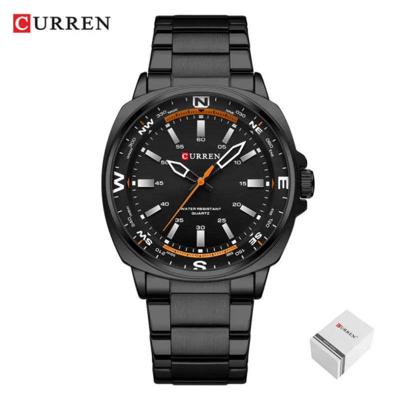 CURREN 8455 Men's Quartz Watch Large Dial Waterproof Stainless Steel Strap Casual Business Elegant Watches for Men Reloj Hombre