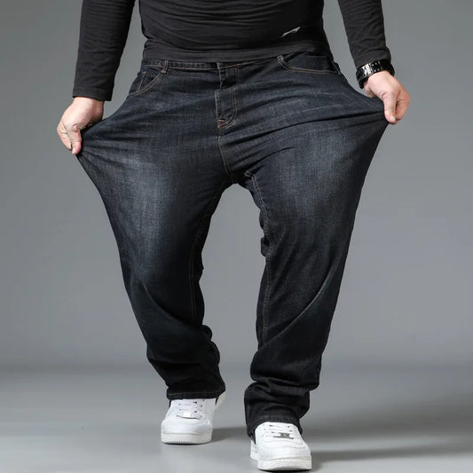 Pantalones vaqueros negros de talla grande para hombre, holgados, de cintura alta, talla grande 10XL, de mezclilla azul, para hombre.