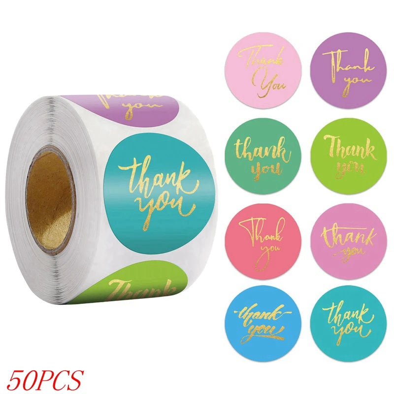 50-500pcs 1inch Blue Thank You Stickers For Envelope Sealing Labels Stationery Supplies Handmade Wedding Gift Decoration Sticker