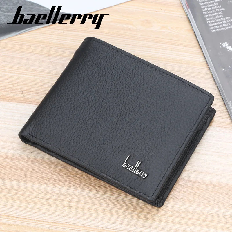 Baellerry Men Genuine Cow Leather Wallet Card Holder Male Purse Short with Coin Pocket Leather Wallets for Men