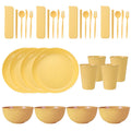 36pcs Plate Sets Wheat Straw Eco-Friendly Ramen Bowl Tableware Dinner Dishes Set Camping Tableware Set With Knife Fork Spoon