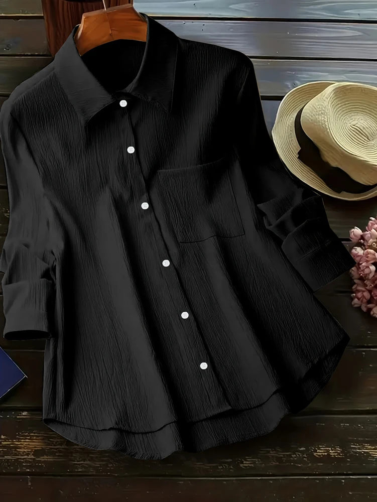 Blusa de manga larga para mujer, talla grande, primavera-verano 2025, nueva chaqueta holgada, chaqueta de trabajo informal, camisa con botones, ropa de abrigo