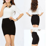 Summer Women's High Waist Skirt Solid Color Elastic Pleated Skirt For Office Lady Draped Slim Mini Skirt Sexy Lady Pencil Skirts