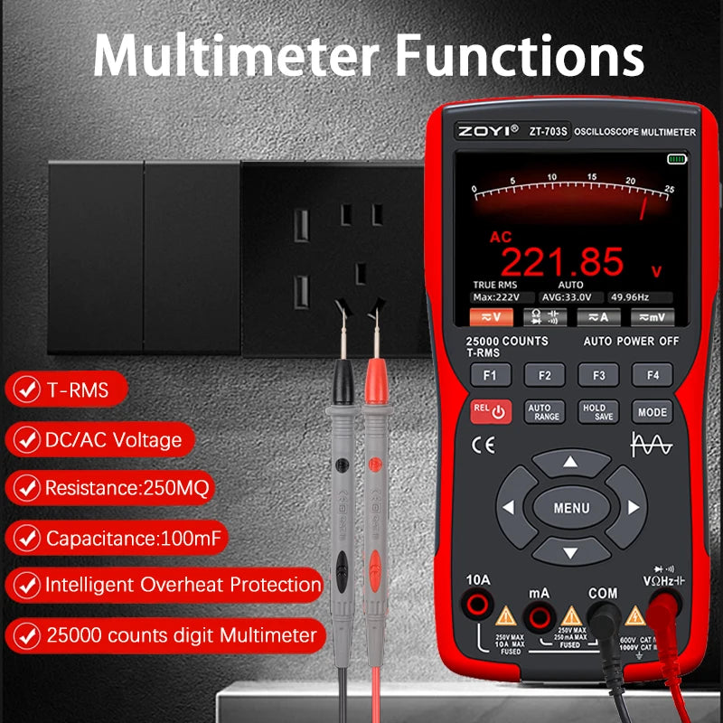ZOYI ZT-703S Two-Channel Oscilloscope, Multifunction Signal Generator, 3-in-1 High-Precision Electrician Tool