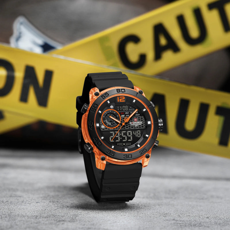 NAVIFORCE NF6104  Men's Lightweight Sports Wrist Watch Dual Display Time Night Light Watches Boy's Quartz  Stopwatch
