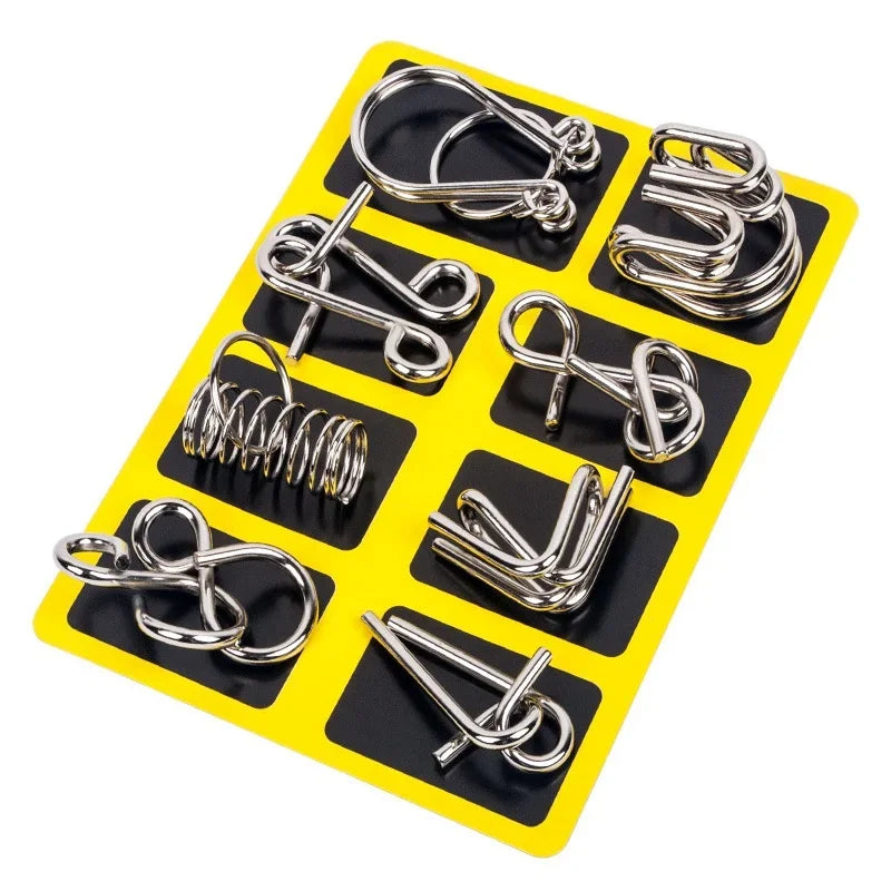 Conjunto de 8 Quebra-Cabeças de Arame Metálico, Jogos de Lógica e Raciocínio para Adultos, Desafios Mentais Estilo Montessori para Treinar Foco e Habilidades