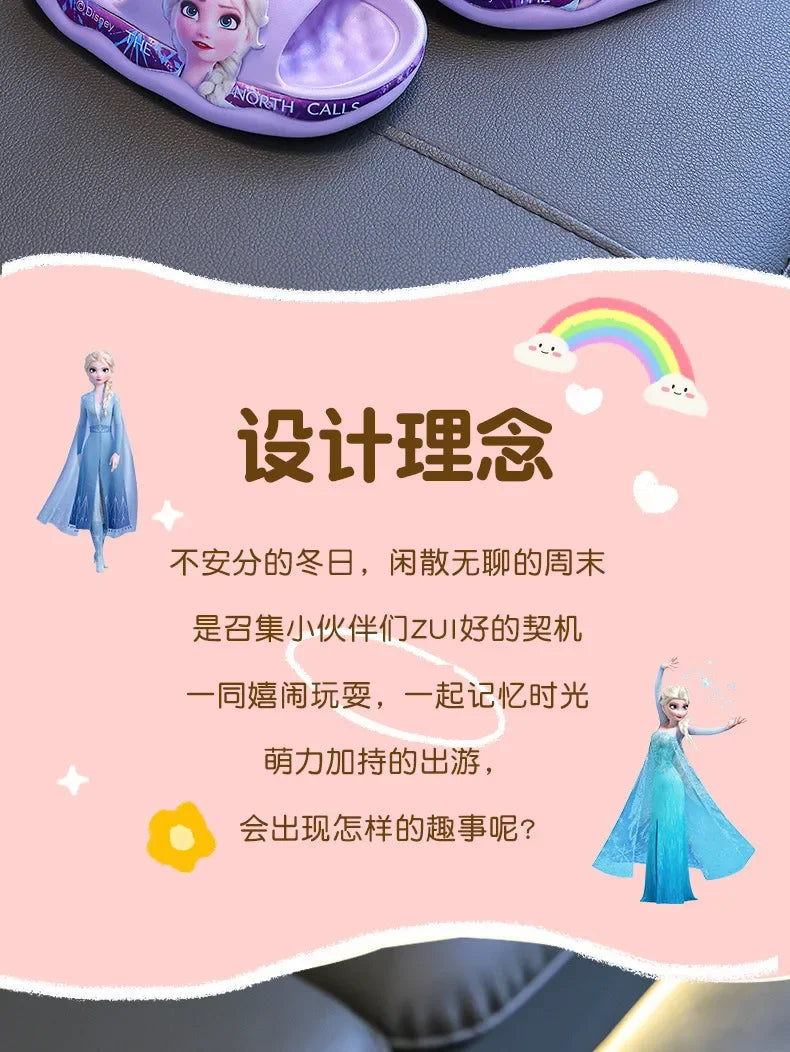 Sandalias y pantuflas de baño para niñas de Disney con diseño de princesa Elsa y suela suave antideslizantes de verano