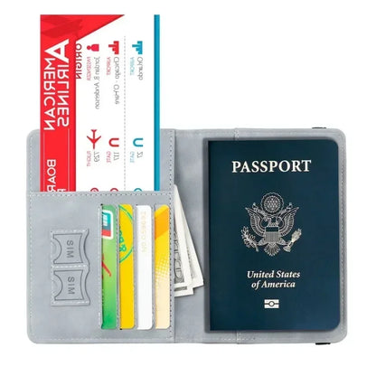 Tarjetero de cuero con bloqueo RFID, funda para pasaporte, billetera, accesorios de viaje para mujeres y hombres.