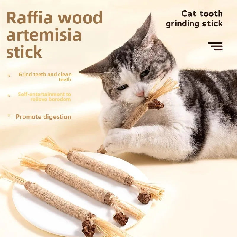 New Toy Cat Chew Toys Silvervine Chew Stick with Catnip Wooden Cleaning Pet Snack Sticks Kitty Raffia Grass Training