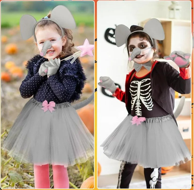 Animal Cat Tiger Cosplay Costume for Boys Girls Headband Clothes Shoes Tail Tutu Skirt Gloves Set for Kids School Performance
