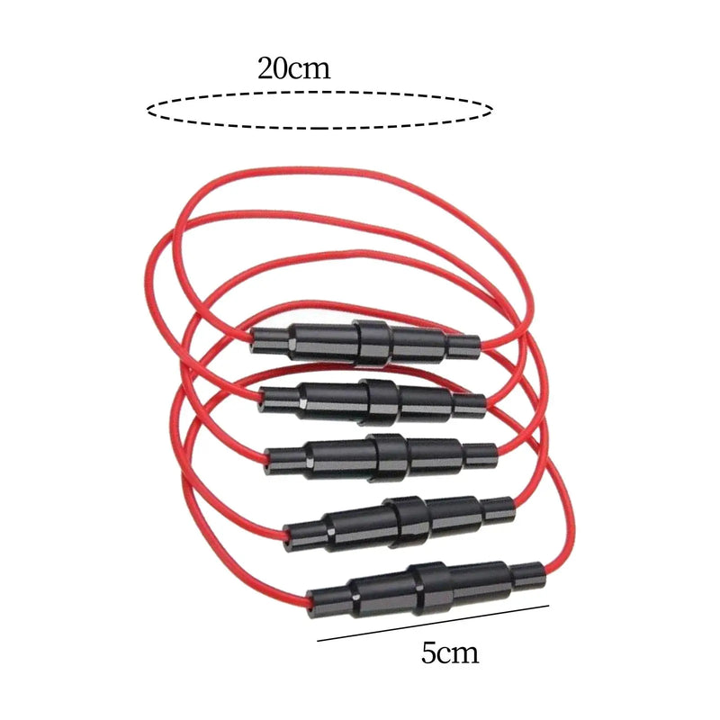 5 portafusibles de 5 x 20 mm, resistentes al agua, 10 A, color negro, 17,8 cm de largo, cable calibre 18 AWG para fusibles de coche estándar.