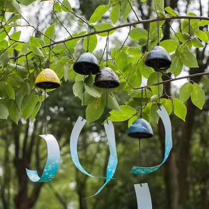 Japanese Wind Chimes Cast Iron Feng Shui Wind Bells Good Luck Hanging Pendant Indoor Outdoor Temple Home Garden Decoration