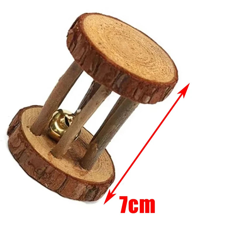 Guinea Pig Rabbit Hamster Small Animal Play Pet Roller Toys Natural Wooden Pine Dumbells Unicycle Bell Chew Chewing Braided Ball