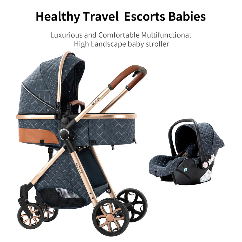 Baby Stroller 3‑in‑1 Travel System Pushchair Lightweight Pram from Birth All‑Terrain Baby Buggy Compact Fold Stroller Summer