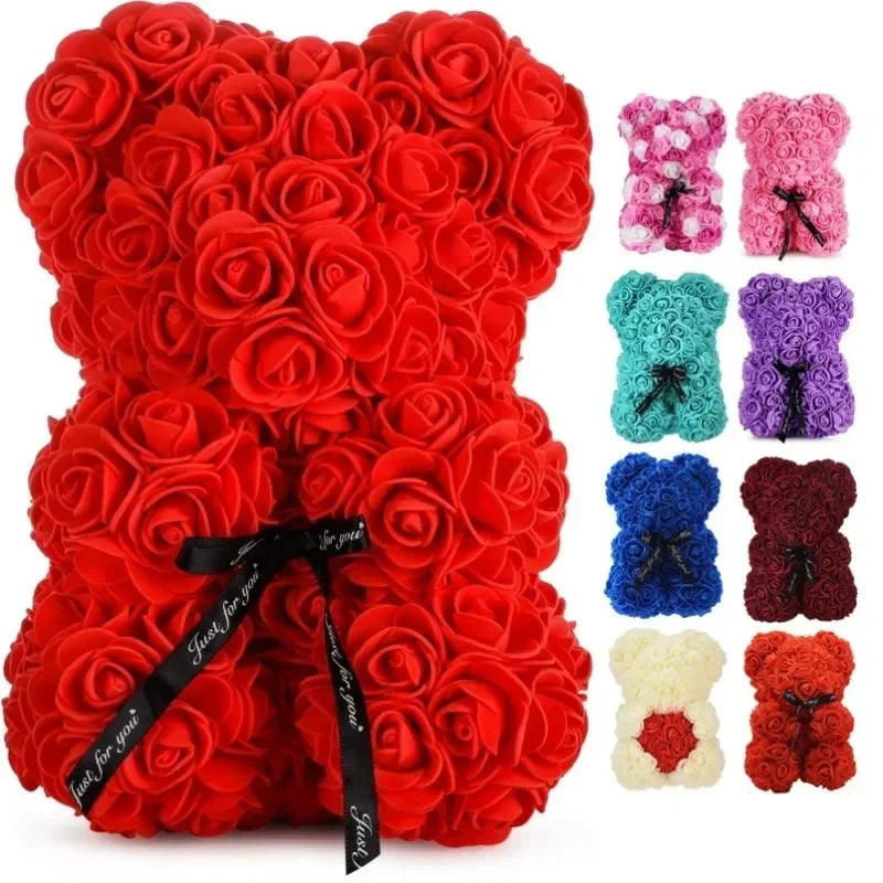Urso de Pelúcia de Rosas Artificiais Eternas (Modelo 2026) – Presente e Decoração para Dia das Mães, Aniversários, Dia dos Namorados e Datas Especiais