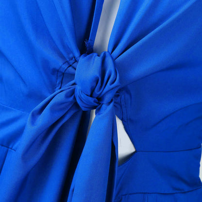 Women'S Elegant Big Swing Dress Jumpsuit With Kink Pleated High Waist Long Sleeve Sexy Deep V Neck Luxury Temperament Jumpsuit