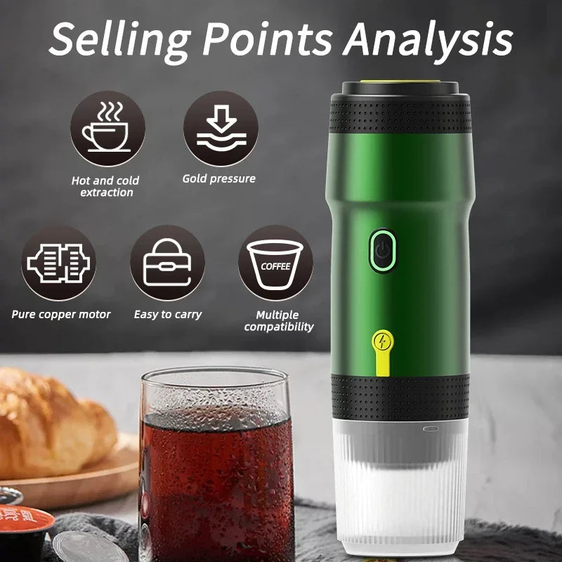 Electric Portable Coffee Machine Portable Italian Espresso Machine for Car & Home 3-in-1 Capsule Powder Travel Coffee Maker