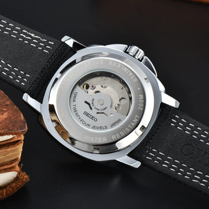 Relojes mecánicos automáticos AAA+ para hombre SEIKO, diseño deportivo, multifunción, correa de cuero, resistente al agua, para uso diario.
