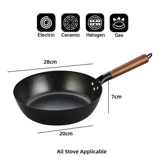 Non-stick 28cm Frying Wok Pan Iron Pan Uncoated Steak Cooking Pot Pancake Pan Handmade Cast Gas Stove Induction Kitchen Cookware