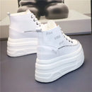 High Top Fashion Sneakers White Chunky Platform Wedge Shoes 12cm 14cm Height Increased Woman Sports Casual Shoe Tennis Female