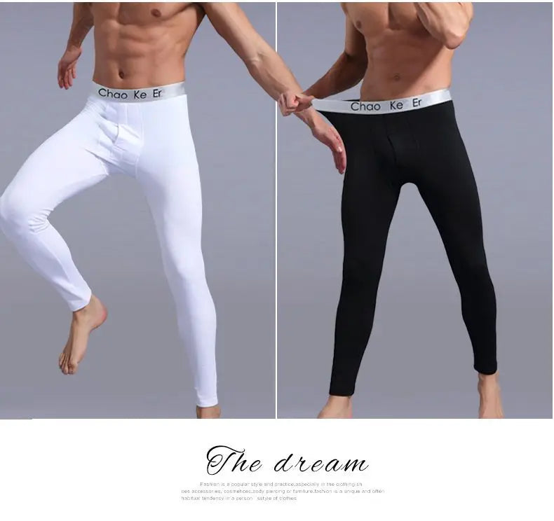 Thermal Underwear Men Thin Fleece Leggings Elastic Underpants Solid Color Render Pants Slim Men Clothing Soft