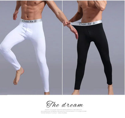 Thermal Underwear Men Thin Fleece Leggings Elastic Underpants Solid Color Render Pants Slim Men Clothing Soft