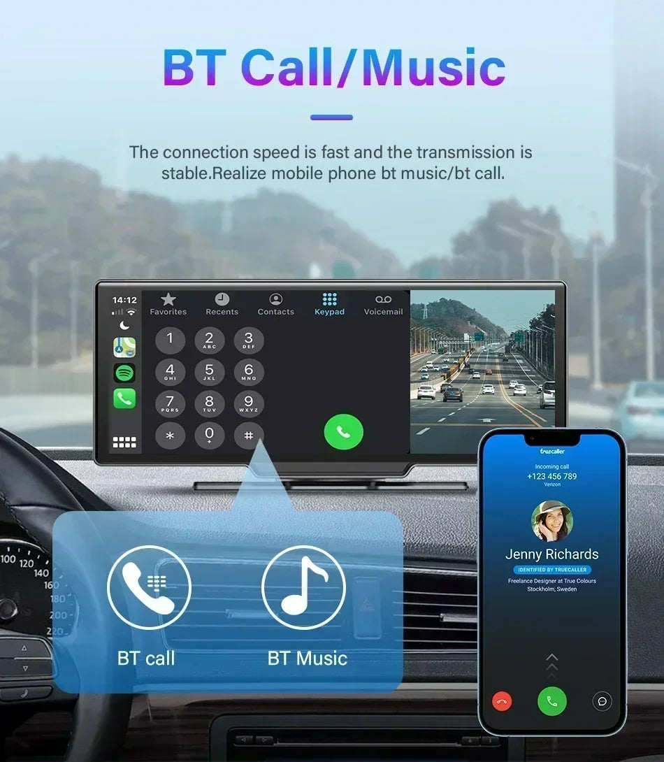 Srnubi 10.26" Dash Cam Rearview Carplay Android Auto 4K DVR Navigation Player Dual Lens Recorder Dashboard WIFI BT