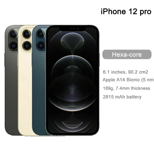 Teléfono inteligente Apple iPhone 12 Pro original desbloqueado con Face ID 5G, seis núcleos, 6 GB de RAM, 128/256 GB de ROM, 12 MP, 6,7 pulgadas, 3687 mAh, iOS 14, NFC.