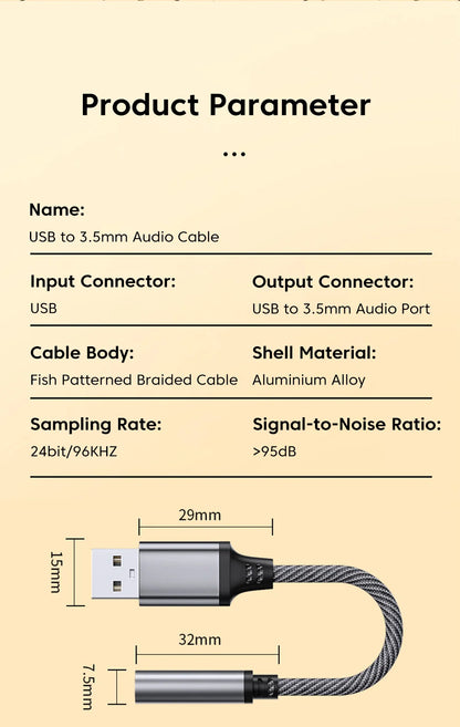 Adaptador de audio USB a conector de 3,5 mm Olaf. Cable de audio USB A a 3,5 mm. Adaptador USB a conector de audio. Convertidor de auriculares para PC y portátil.