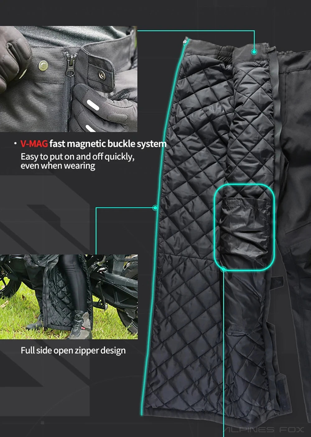 Winter Waterproof Motorcycle Overpants Quick Release Touring Moto Pants Men's Warm Windproof Motorbike Trousers CE Kneepads