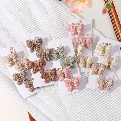 4Pcs/set Cute Baby Girls Knitting Headwear Handmade Crochet Butterfly Alloy Hairs Clips Kids Hairpins Fashion Desgin Headwear