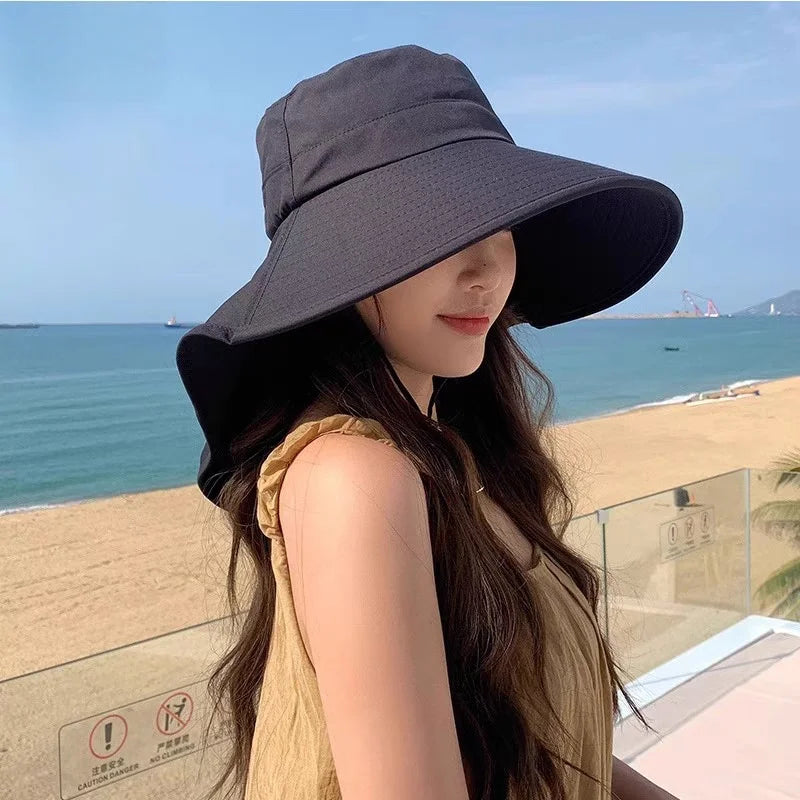 1pc Women's Sun Hat, Anti-UV Hiking Fishing Hat, Wide Brim Foldable Summer Beach Hat with Neck Cover, Outdoor Visor Cap