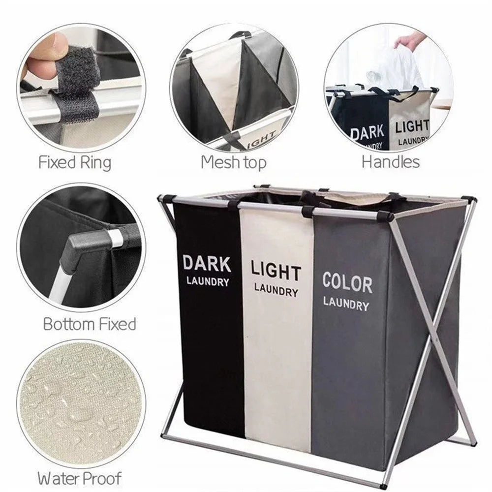 1-3Grids Laundry Basket Foldable Dirty Clothes Organizer Bathroom Waterproof Storage Basket Large Laundry Hamper Two Size New