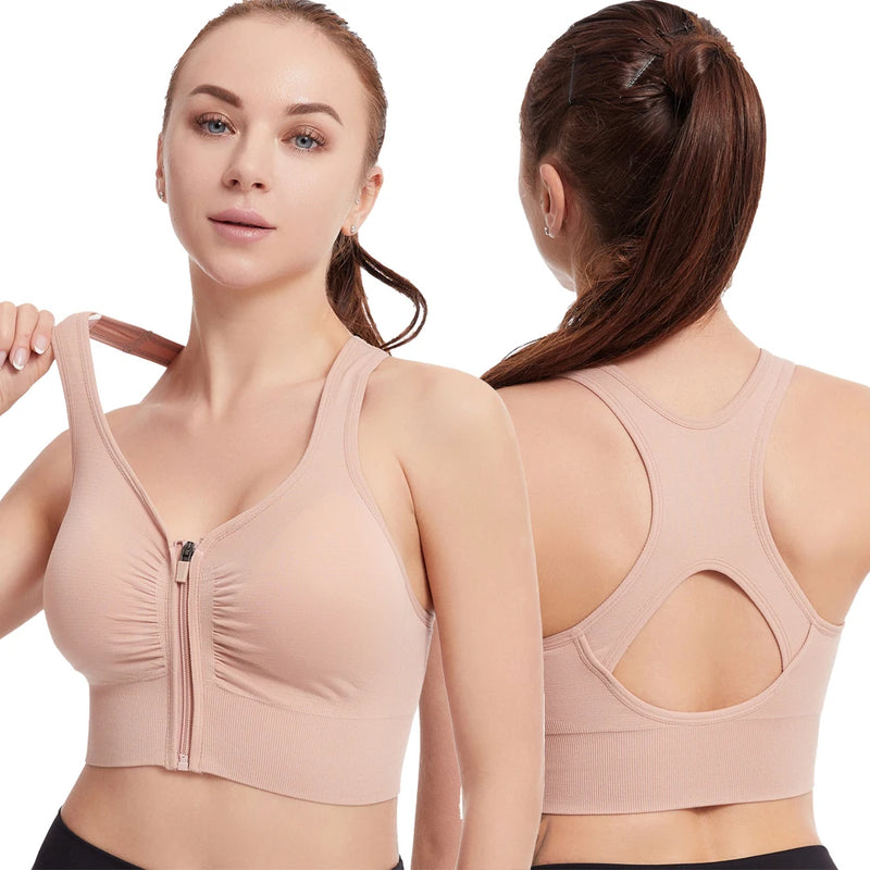 Women Zip Sports Bra Tank Plus Size Shockproof Gather Brassiere Female Yoga Running Fitness Bralette Women's Lingerie Underwear