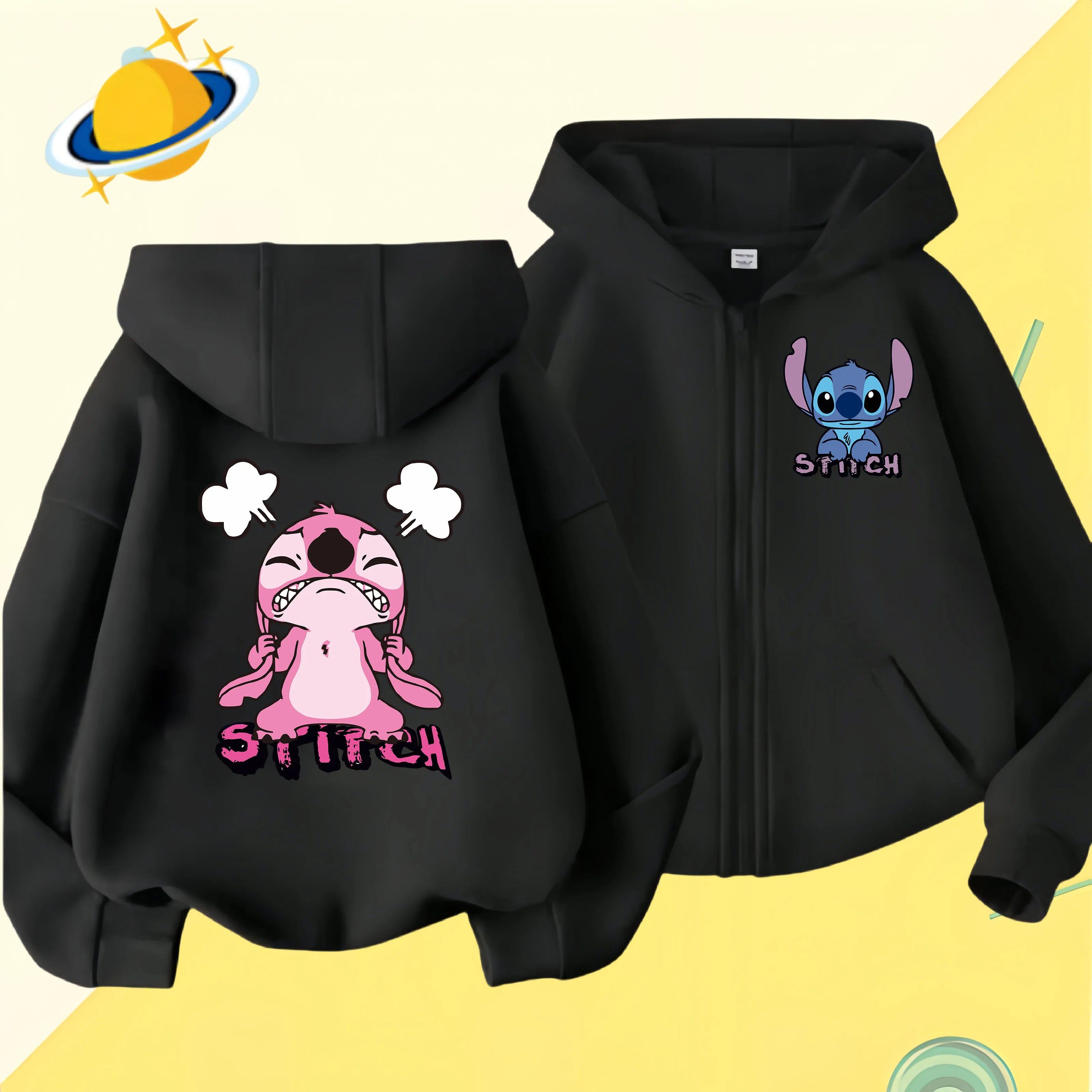 2024 Disney Stitch zipper coat Cartoon Jacket Girls Coat Spring Autumn Children Outerwear Kids Casual Jackets Costume 2-7 Years