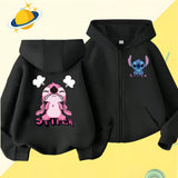 2024 Disney Stitch zipper coat Cartoon Jacket Girls Coat Spring Autumn Children Outerwear Kids Casual Jackets Costume 2-7 Years