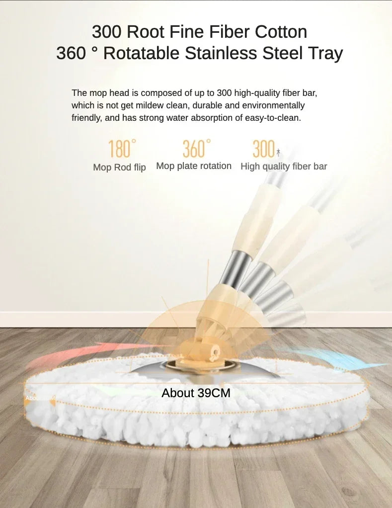 Flat Squeeze Mop 360 Degree Rotatable Stainless Steel Basket Microfiber Pads Cleaning Floor Mop Bucket Extended Handle Home